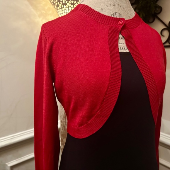 Talbots petite women’s silk solid red one-button cardigan sweater size small EUC - Picture 2 of 11
